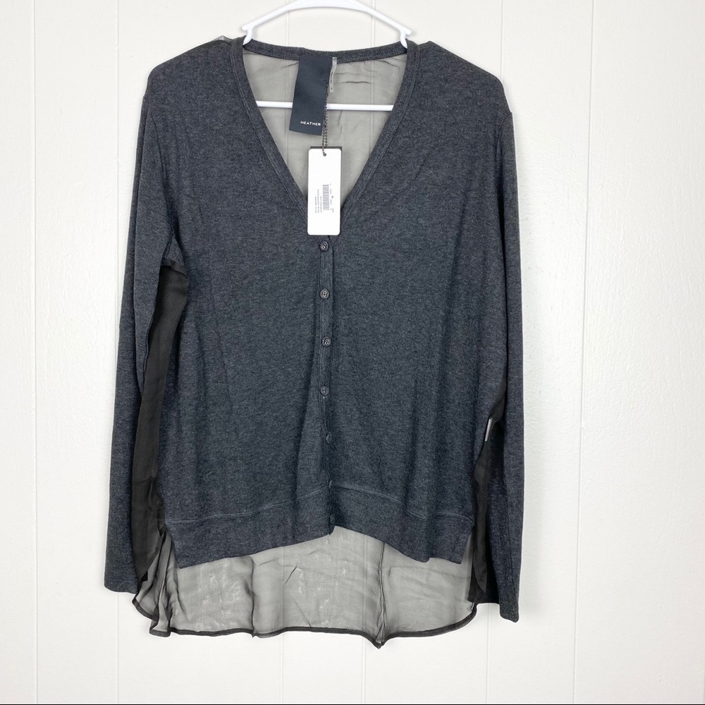 Heather | Charcoal Long Sleeve Silk Back Cardigan